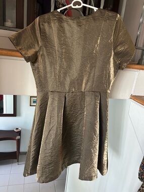 NWT Metallic Gold Short Sleeve Fit-and-Flare Dress